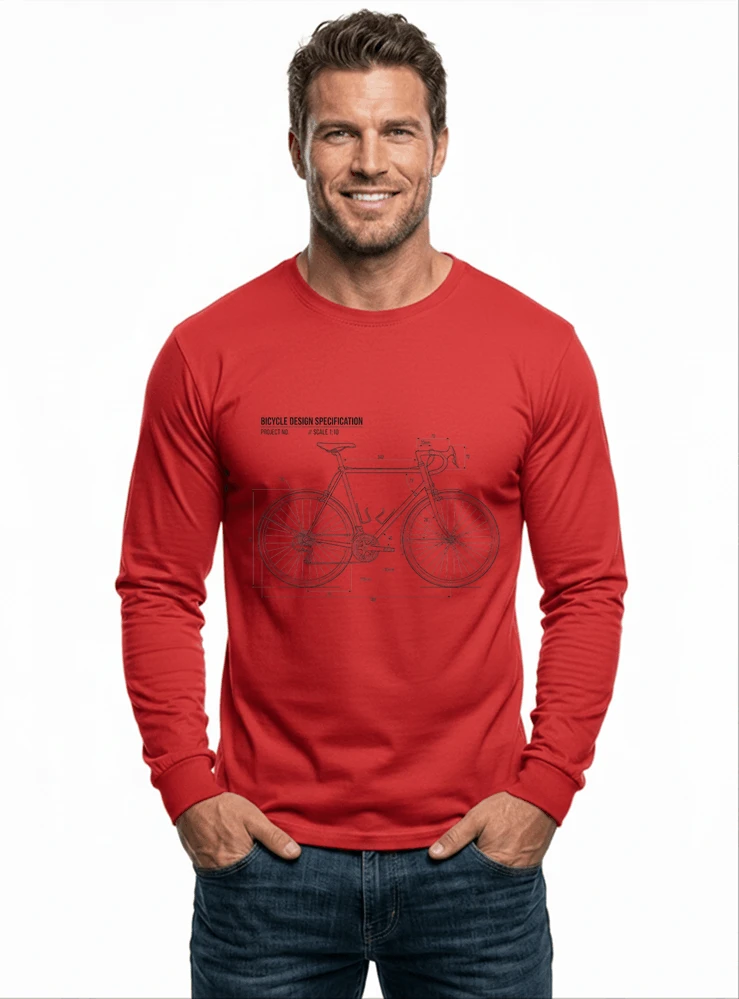 unisex t shirt fahrrad bauplan retro bike blueprint grafik design perfekte geschenkidee fr radsport fahrrad fans langarmshirt red