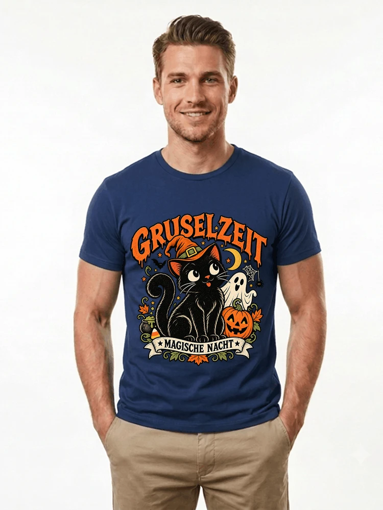 Vintage-Sweatshirt mit Halloween-Motiven, gruseliger Rundhalsausschnitt, trendiges Unisex-Shirt für den Herbst, Pullover mit schwarzer Katze und Kürbis für den Herbst