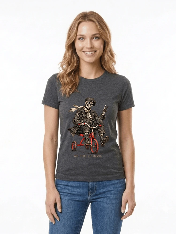 vintage t shirt mit skelett grafiklustiges halloween shirt fr biker damen t shirt anthracite melange