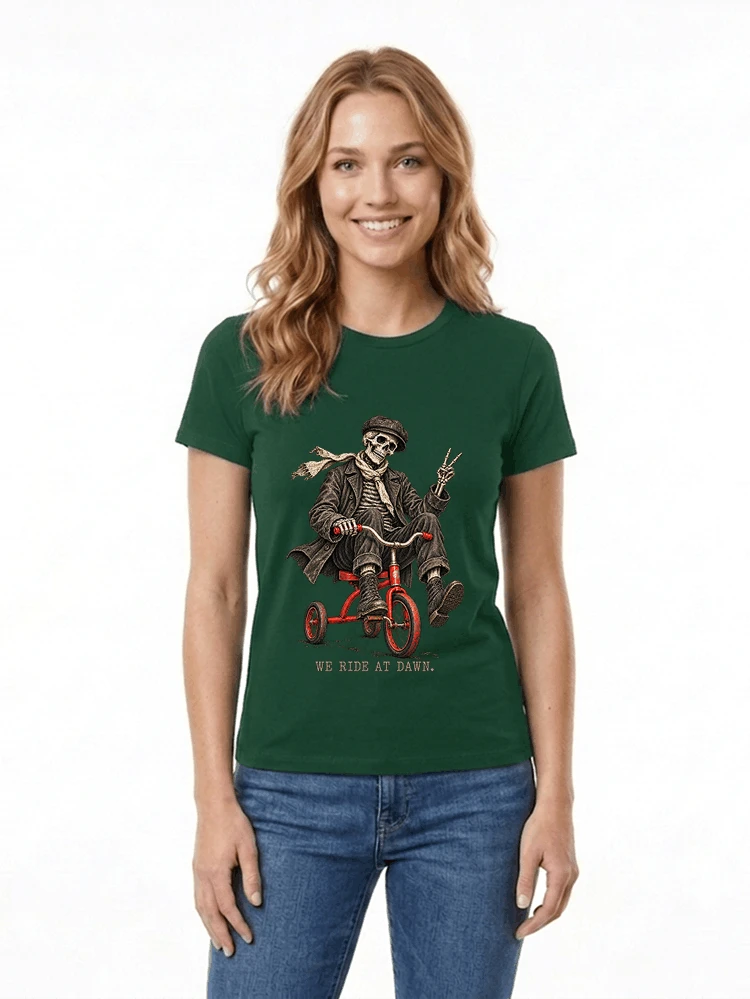 vintage t shirt mit skelett grafiklustiges halloween shirt fr biker damen t shirt forest green