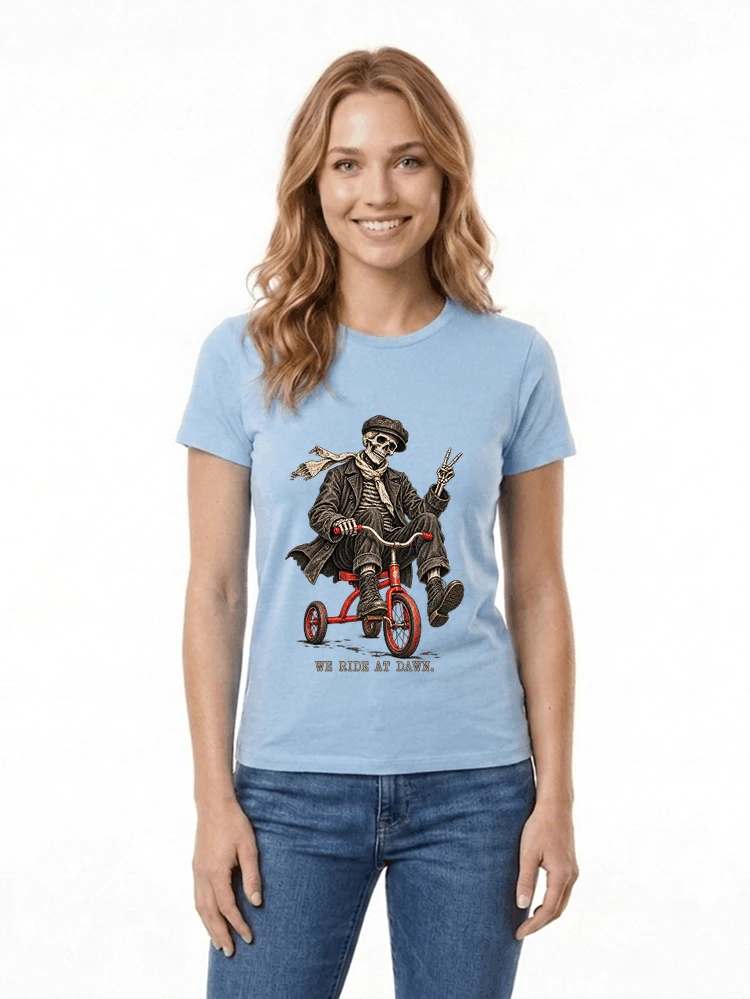 vintage t shirt mit skelett grafiklustiges halloween shirt fr biker damen t shirt light blue