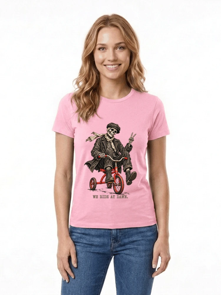 vintage t shirt mit skelett grafiklustiges halloween shirt fr biker damen t shirt light pink