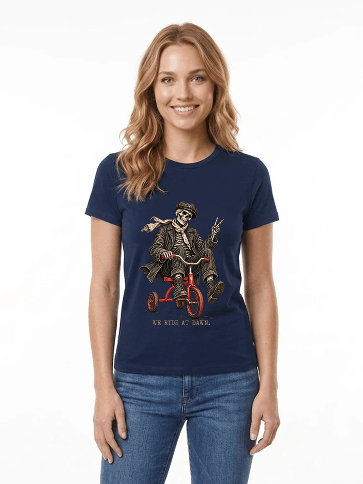 vintage t shirt mit skelett grafiklustiges halloween shirt fr biker damen t shirt navy