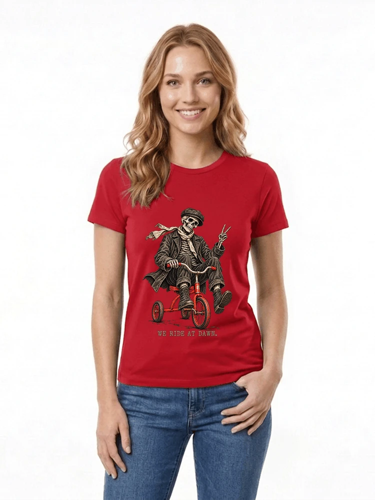 vintage t shirt mit skelett grafiklustiges halloween shirt fr biker damen t shirt red