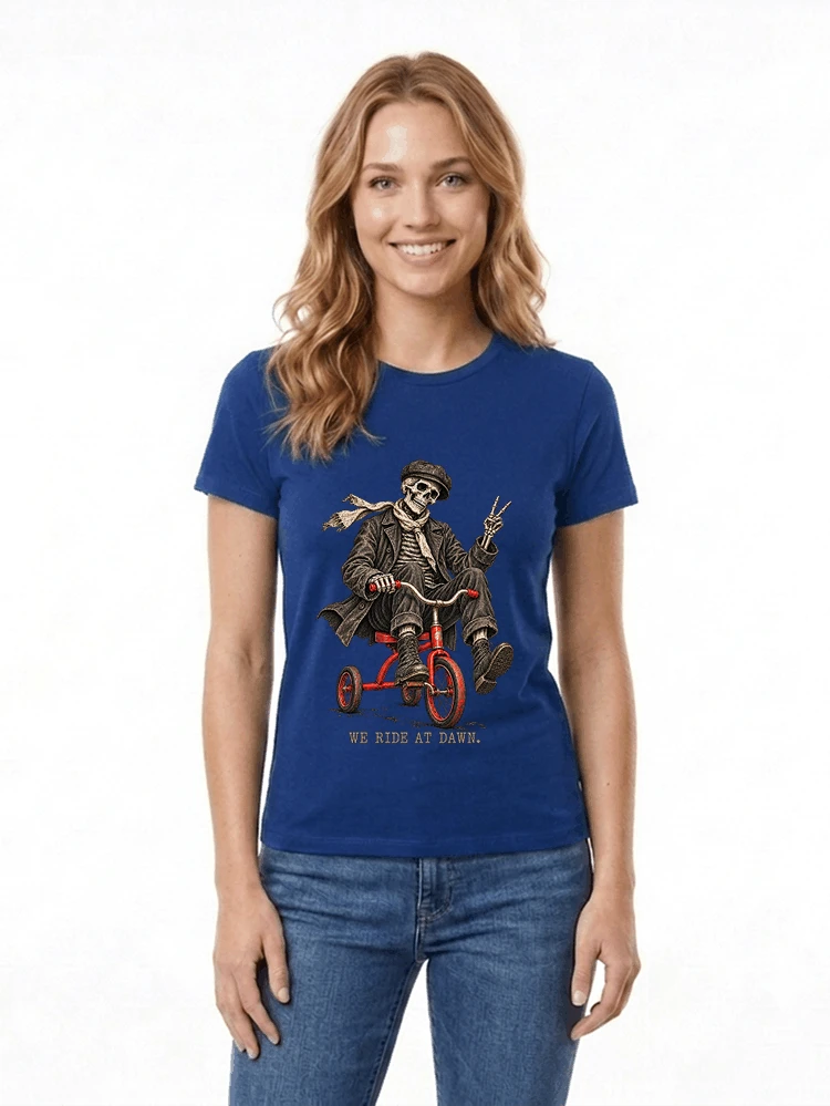 vintage t shirt mit skelett grafiklustiges halloween shirt fr biker damen t shirt royal blue