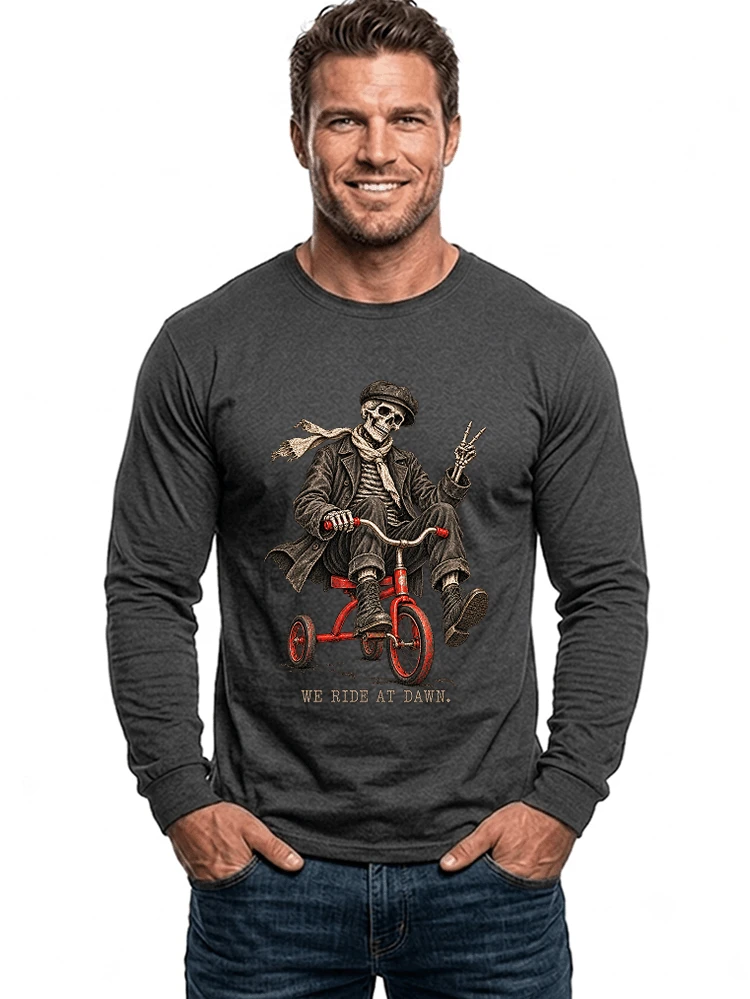 vintage t shirt mit skelett grafiklustiges halloween shirt fr biker langarmshirt anthracite melange