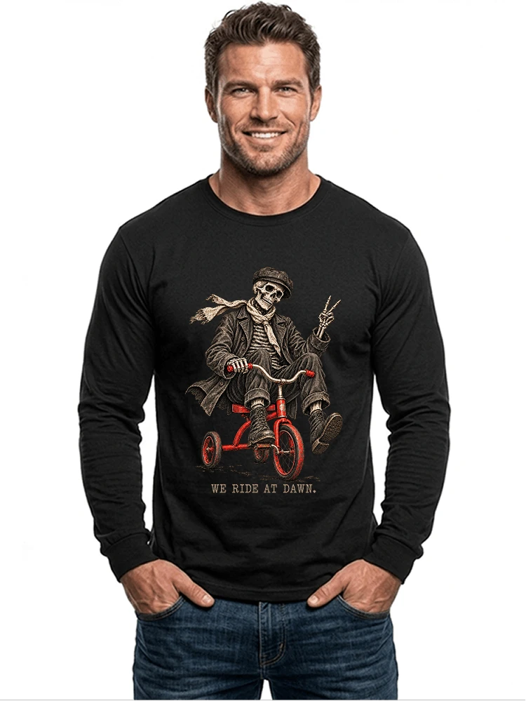 vintage t shirt mit skelett grafiklustiges halloween shirt fr biker langarmshirt black