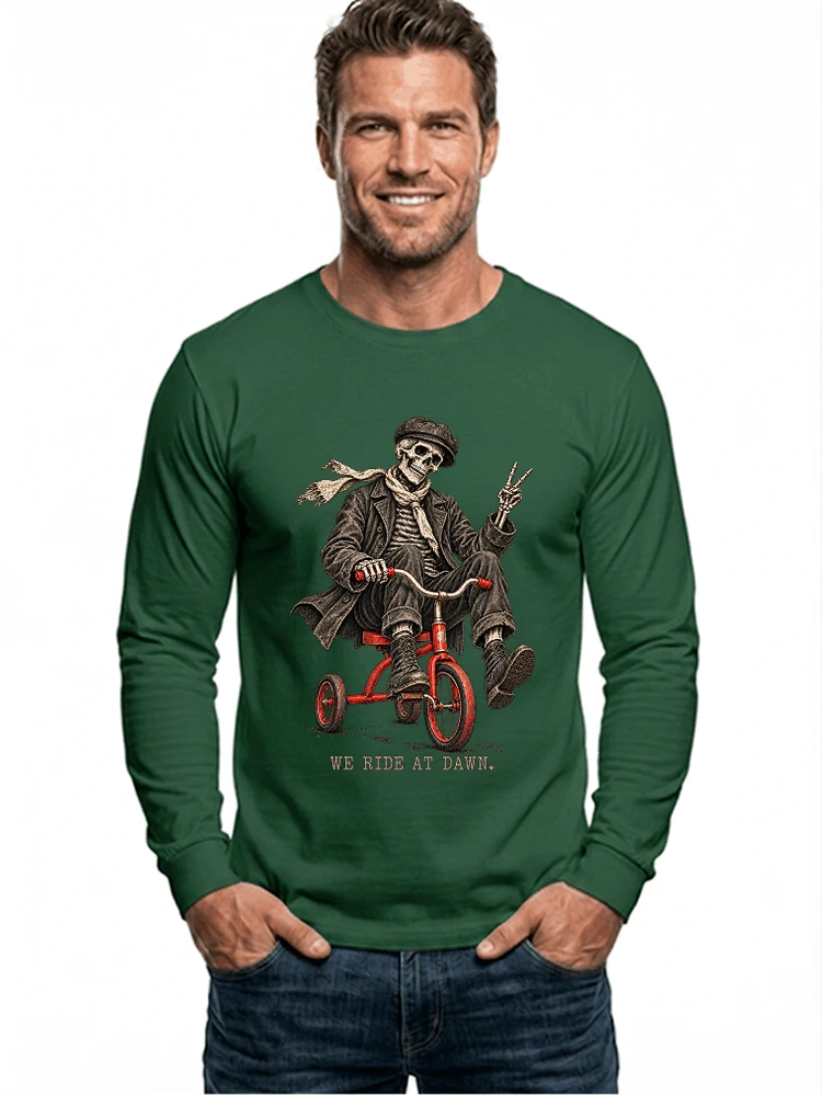 vintage t shirt mit skelett grafiklustiges halloween shirt fr biker langarmshirt forest green