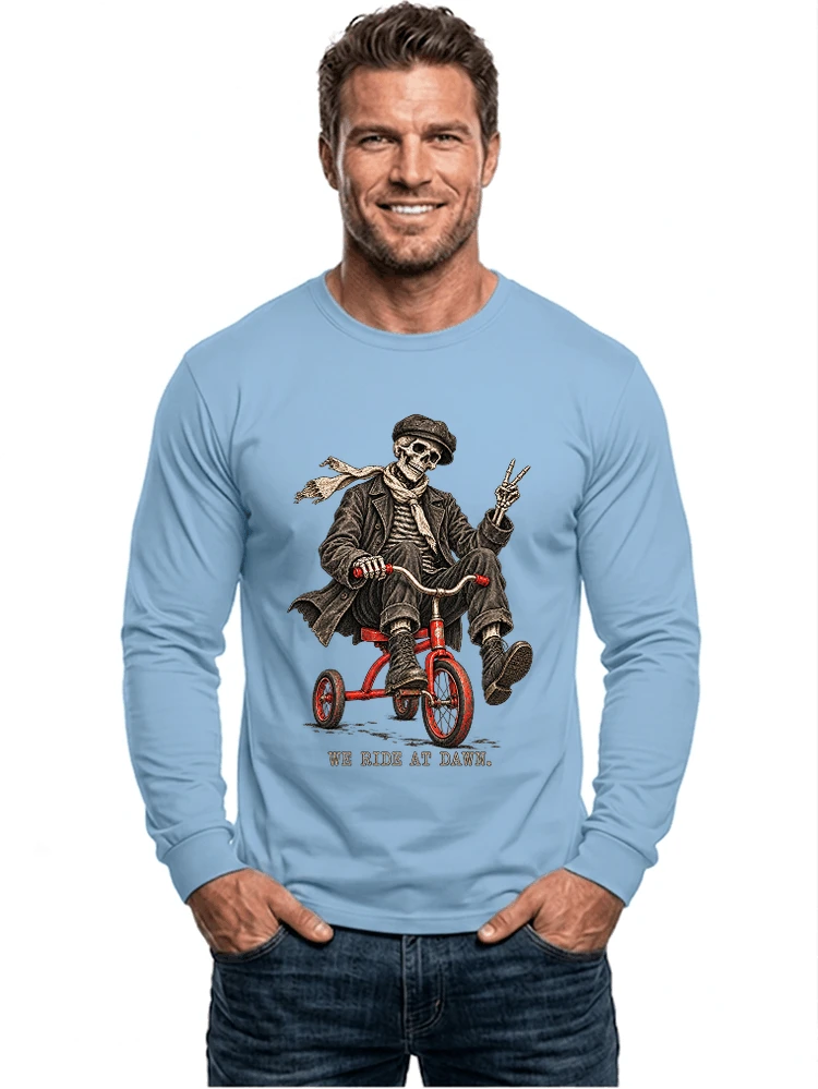 vintage t shirt mit skelett grafiklustiges halloween shirt fr biker langarmshirt light blue