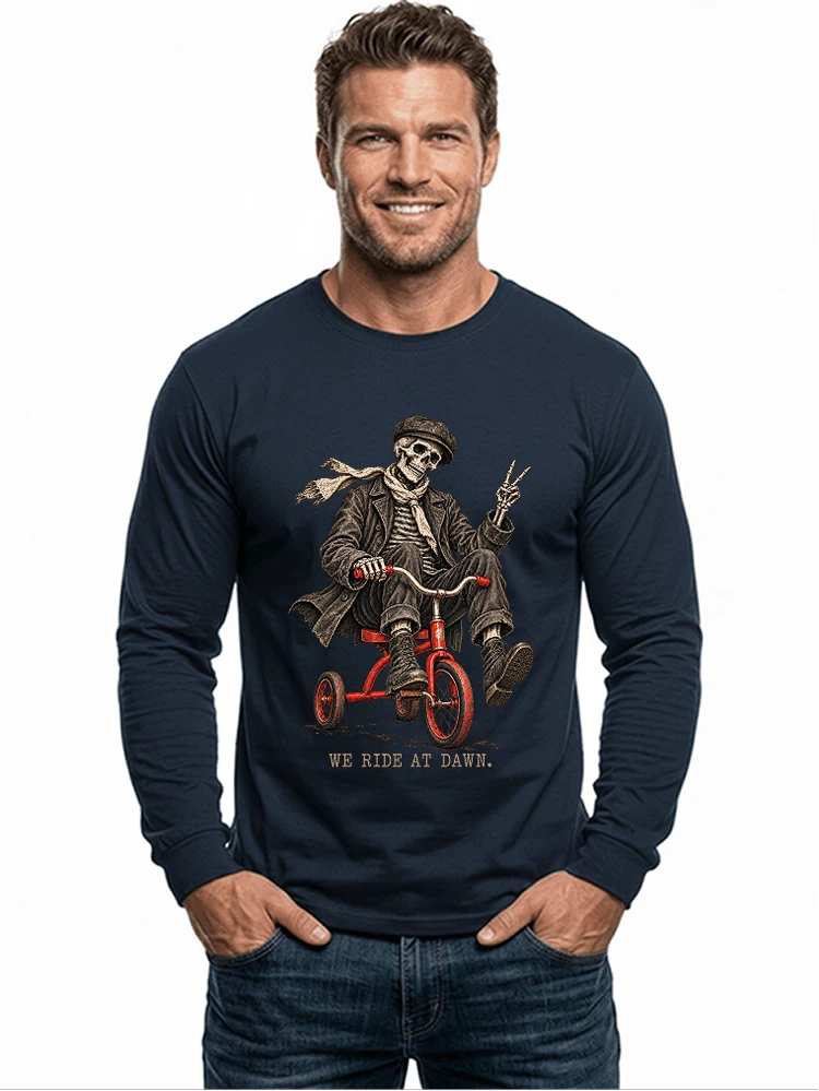 vintage t shirt mit skelett grafiklustiges halloween shirt fr biker langarmshirt navy