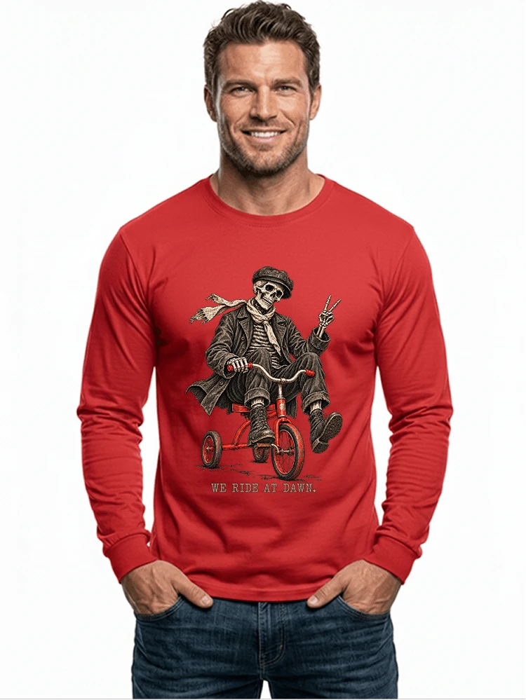 vintage t shirt mit skelett grafiklustiges halloween shirt fr biker langarmshirt red