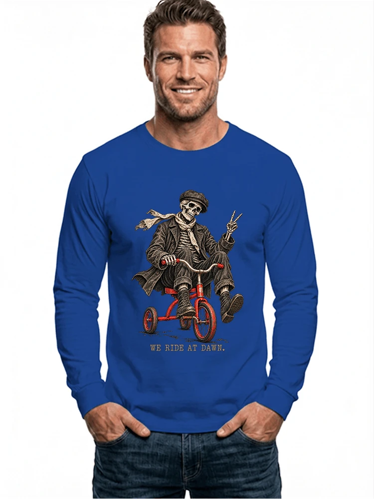 vintage t shirt mit skelett grafiklustiges halloween shirt fr biker langarmshirt royal blue