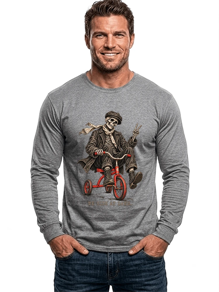 vintage t shirt mit skelett grafiklustiges halloween shirt fr biker langarmshirt sport grey