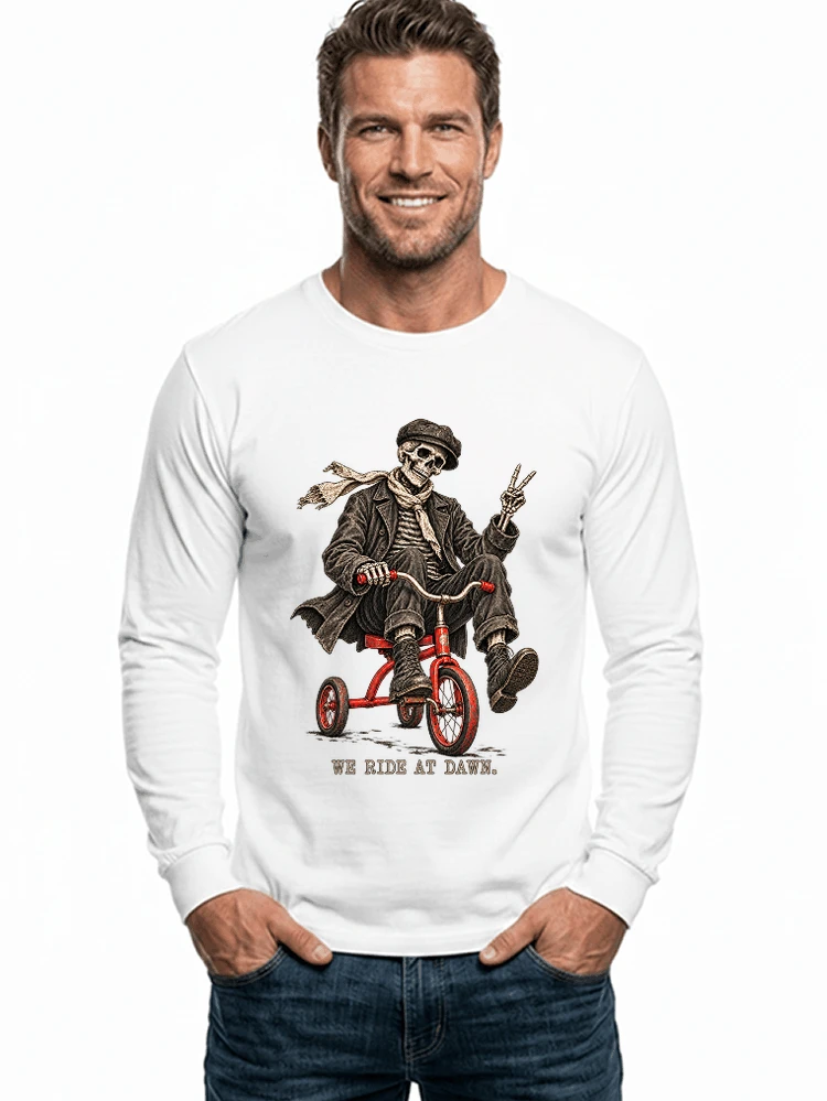 vintage t shirt mit skelett grafiklustiges halloween shirt fr biker langarmshirt white