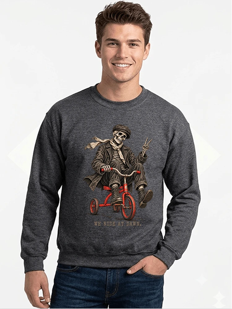 vintage t shirt mit skelett grafiklustiges halloween shirt fr biker sweatshirt mit rundhalsausschnitt anthracite melange