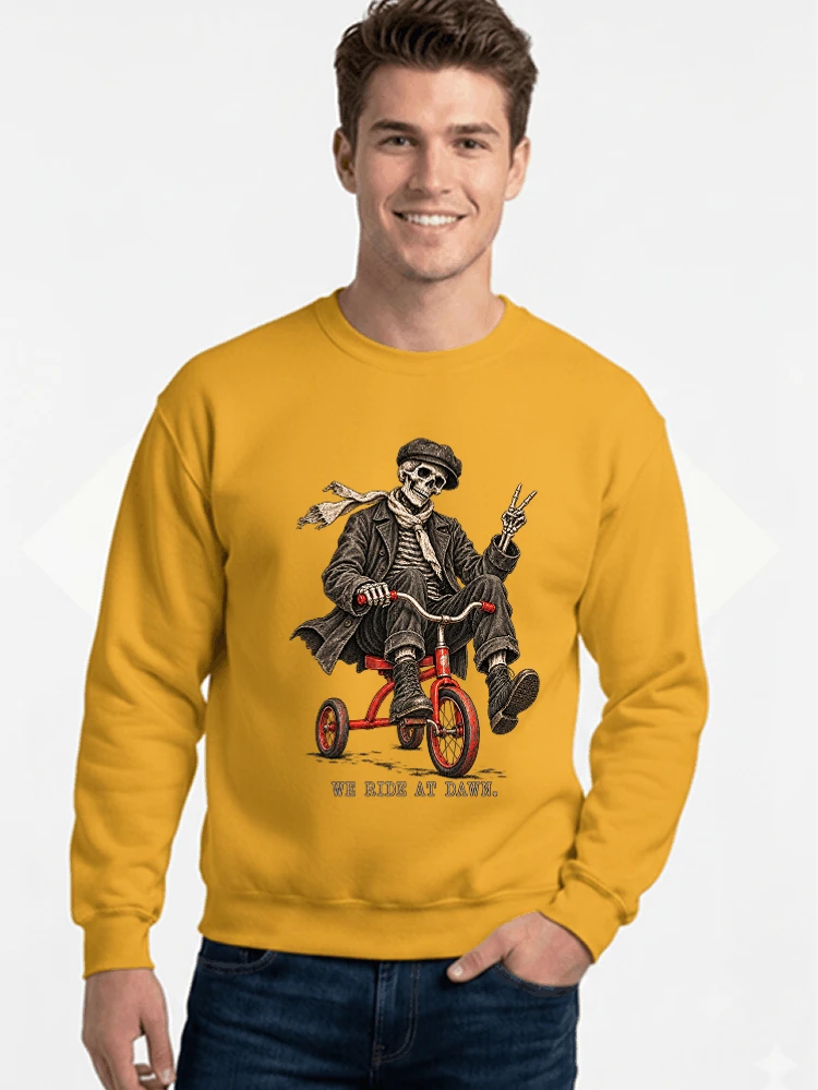 vintage t shirt mit skelett grafiklustiges halloween shirt fr biker sweatshirt mit rundhalsausschnitt gold