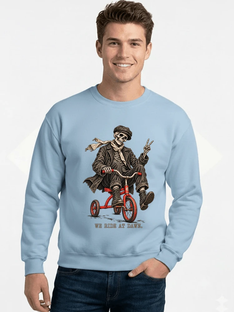 vintage t shirt mit skelett grafiklustiges halloween shirt fr biker sweatshirt mit rundhalsausschnitt light blue