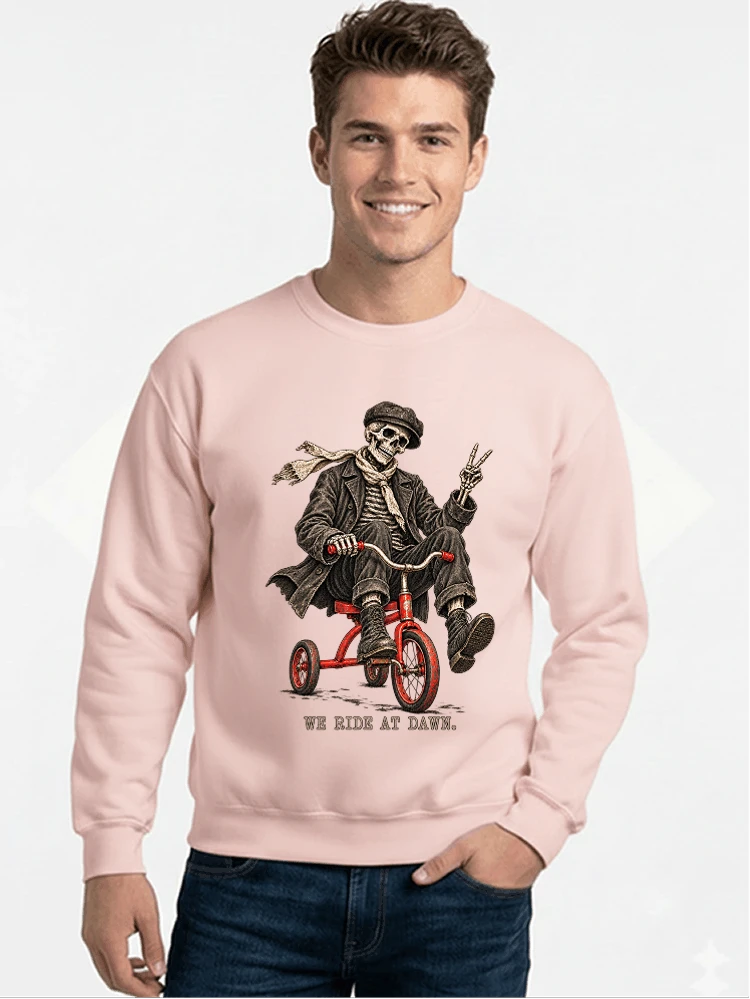 vintage t shirt mit skelett grafiklustiges halloween shirt fr biker sweatshirt mit rundhalsausschnitt light pink