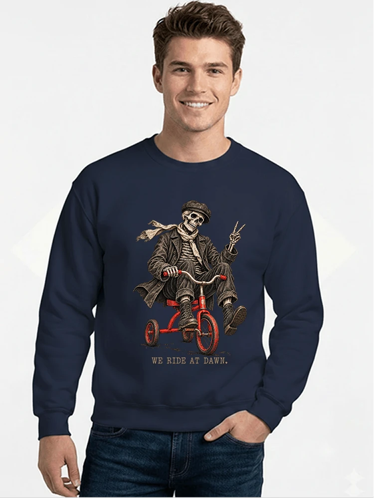 vintage t shirt mit skelett grafiklustiges halloween shirt fr biker sweatshirt mit rundhalsausschnitt navy