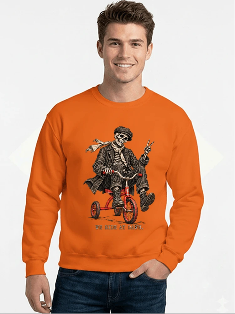 vintage t shirt mit skelett grafiklustiges halloween shirt fr biker sweatshirt mit rundhalsausschnitt orange