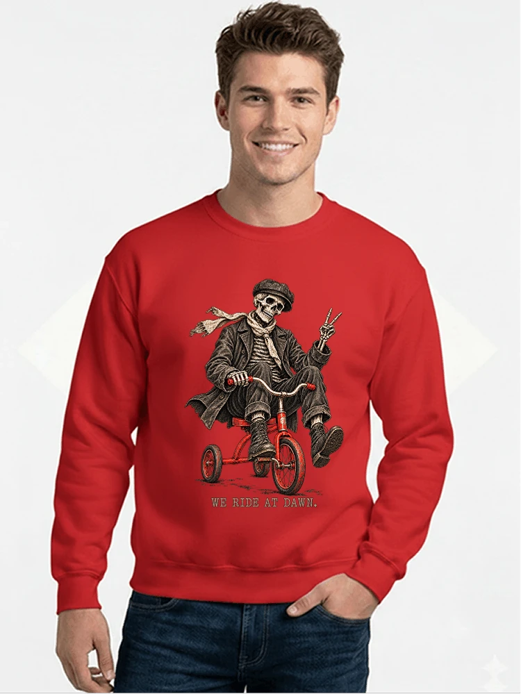 vintage t shirt mit skelett grafiklustiges halloween shirt fr biker sweatshirt mit rundhalsausschnitt red