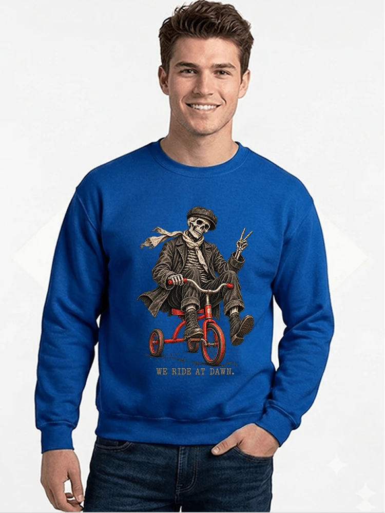 vintage t shirt mit skelett grafiklustiges halloween shirt fr biker sweatshirt mit rundhalsausschnitt royal blue