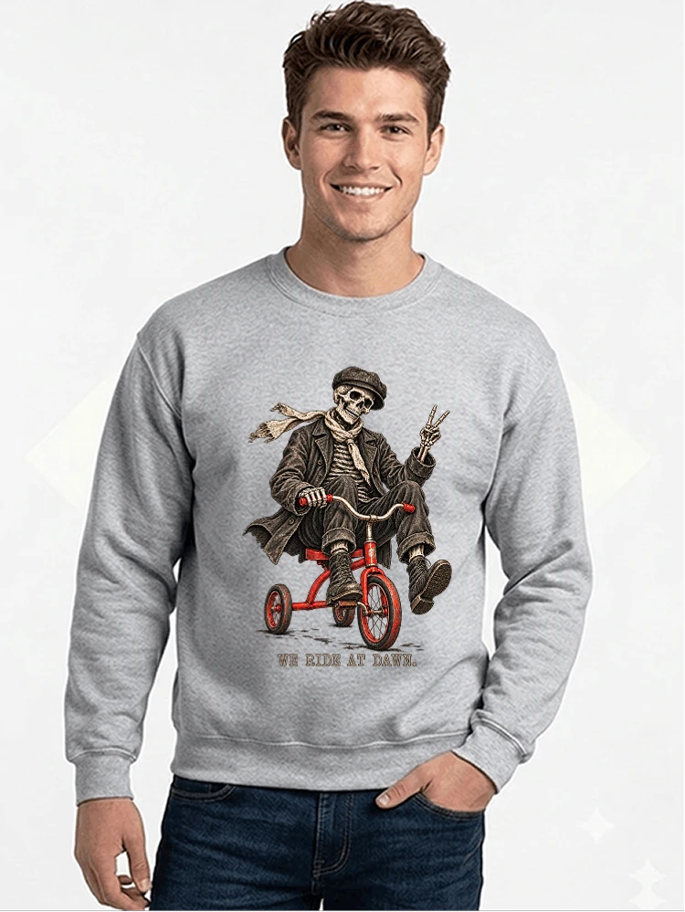 vintage t shirt mit skelett grafiklustiges halloween shirt fr biker sweatshirt mit rundhalsausschnitt sport grey