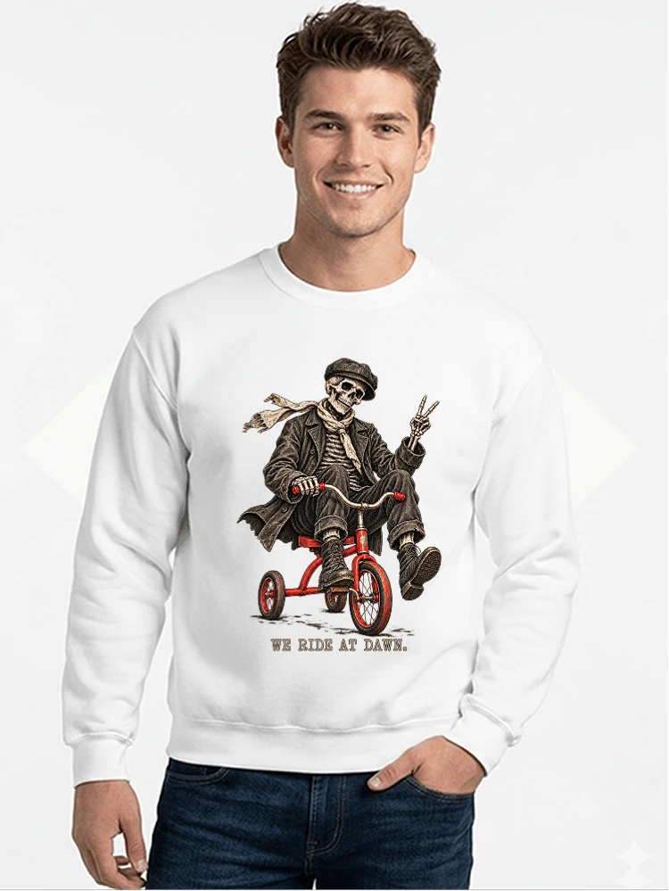 vintage t shirt mit skelett grafiklustiges halloween shirt fr biker sweatshirt mit rundhalsausschnitt white