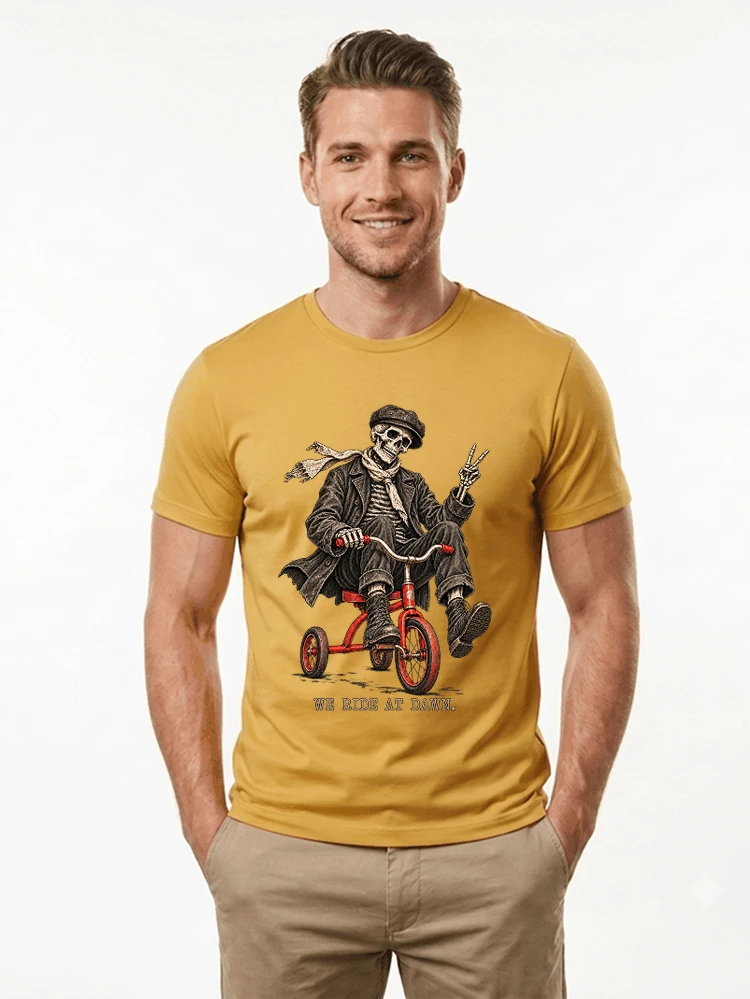 vintage t shirt mit skelett grafiklustiges halloween shirt fr biker t shirt gold