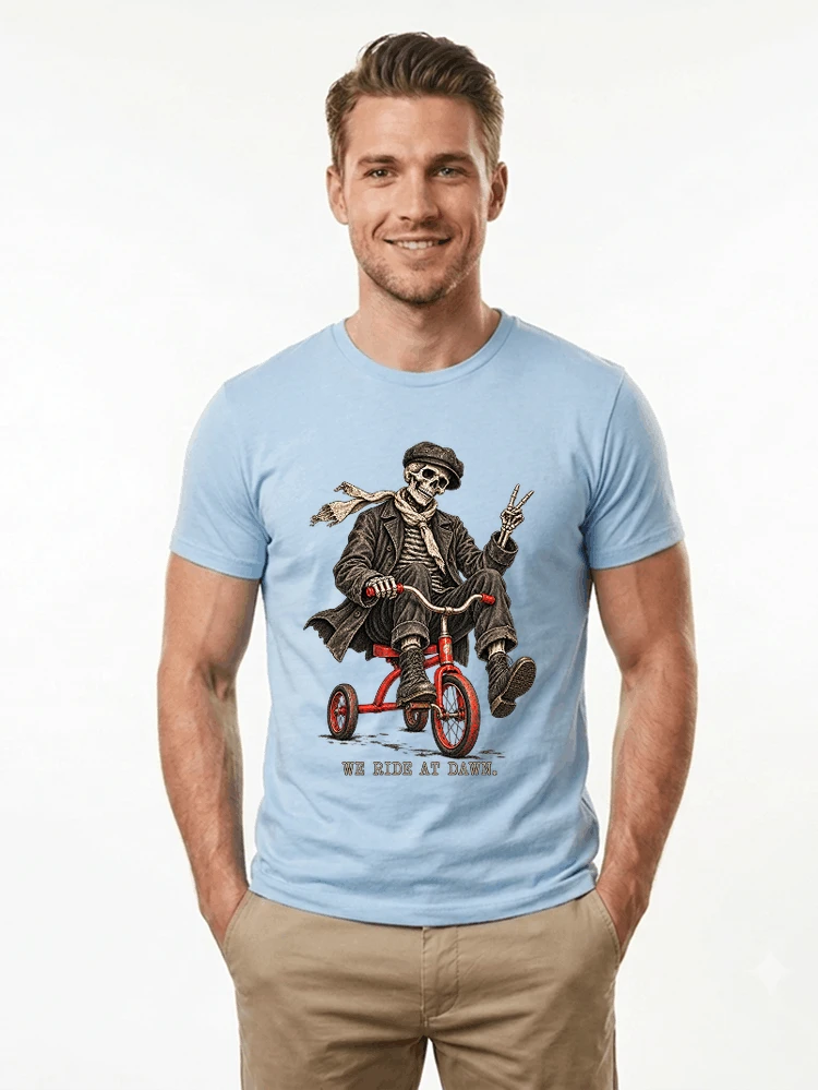 vintage t shirt mit skelett grafiklustiges halloween shirt fr biker t shirt light blue