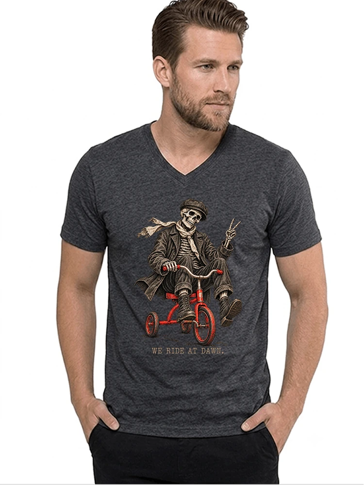 vintage t shirt mit skelett grafiklustiges halloween shirt fr biker t shirt mit v ausschnitt anthracite melange