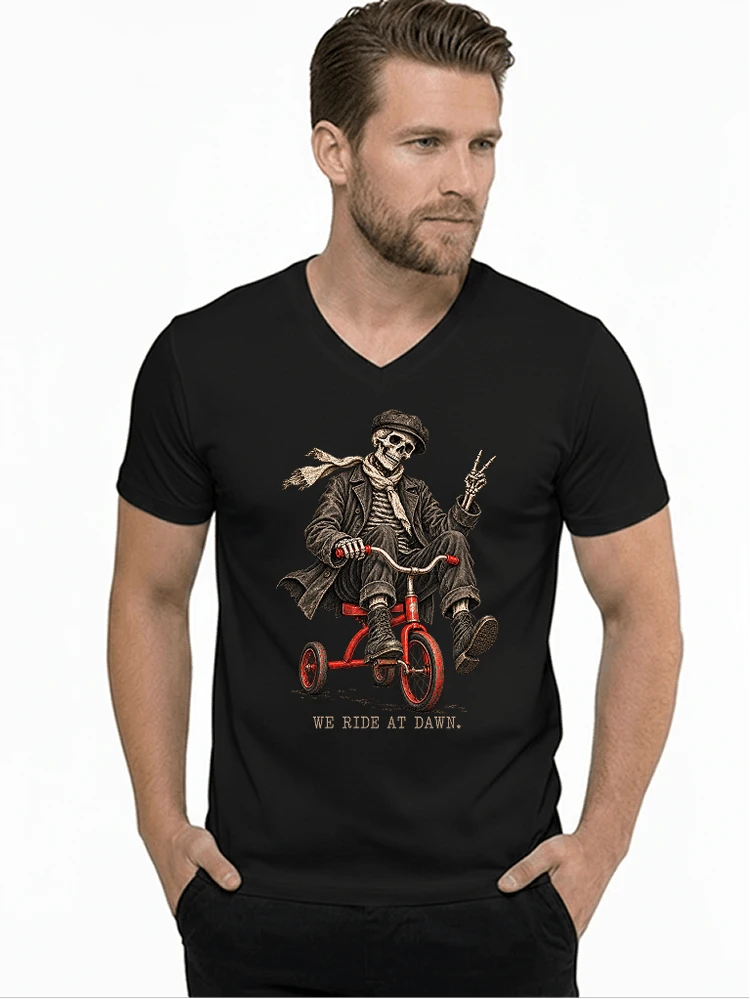 vintage t shirt mit skelett grafiklustiges halloween shirt fr biker t shirt mit v ausschnitt black