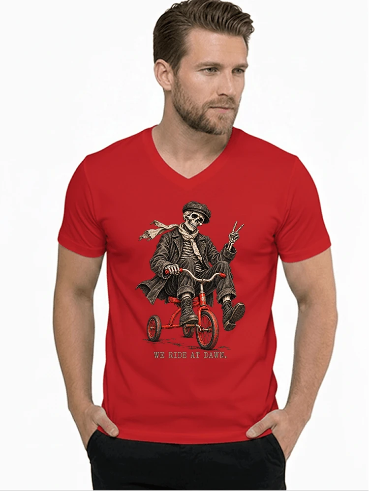 vintage t shirt mit skelett grafiklustiges halloween shirt fr biker t shirt mit v ausschnitt red