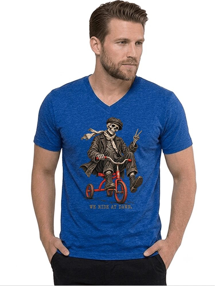 vintage t shirt mit skelett grafiklustiges halloween shirt fr biker t shirt mit v ausschnitt royal blue