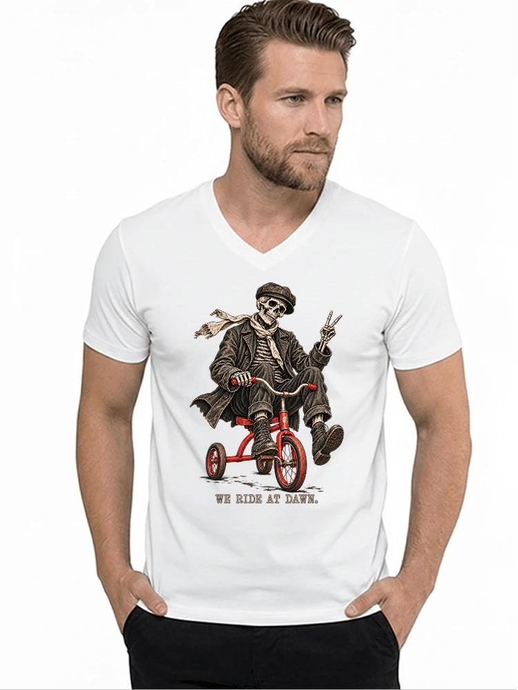 vintage t shirt mit skelett grafiklustiges halloween shirt fr biker t shirt mit v ausschnitt white