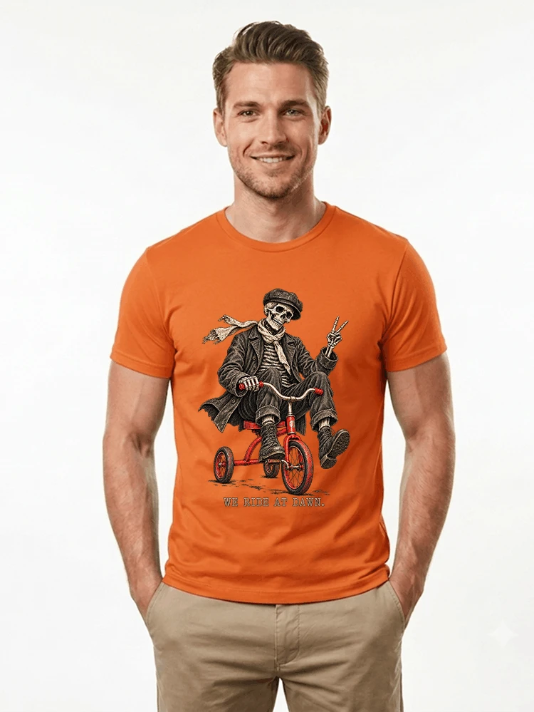 vintage t shirt mit skelett grafiklustiges halloween shirt fr biker t shirt orange