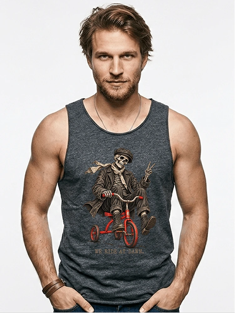 vintage t shirt mit skelett grafiklustiges halloween shirt fr biker tanktop anthracite melange