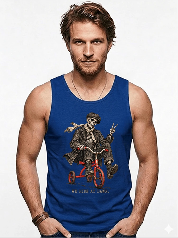 vintage t shirt mit skelett grafiklustiges halloween shirt fr biker tanktop royal blue